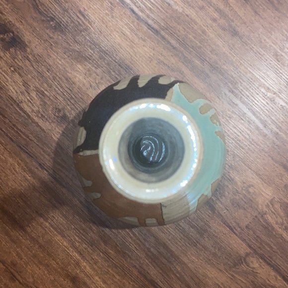 Ceramic Glazed Clay Bottleneck Brown/Teal/ Dark Brown Drip Paint DesignVase/Pot - Picture 9 of 9